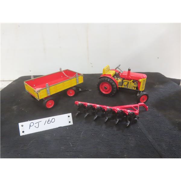 Vintage Schylling Tin Lithographed Tractor and Trailer