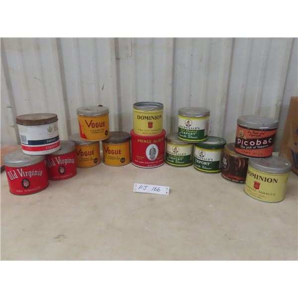 Fourteen Tobacco Tins Including Prince Albert, Old Port, Picobac, Old Virginia, Vogue, Sweet