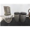 Image 4 : Vintage Aluminum Salt and Pepper Shakers, Federal Mixing Bowl, Brass Pitcher, Glass Rolling