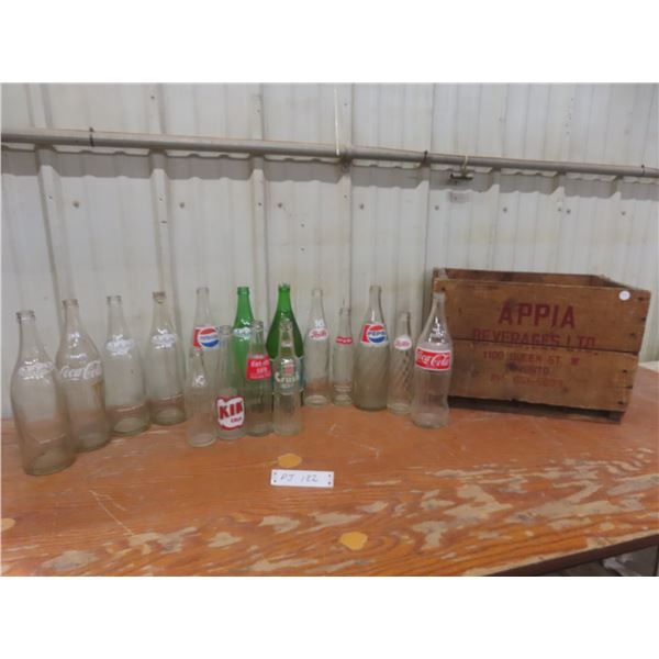 Appia Wood Crate, 12" x 18" x 11", With Sixteen Soda Bottles: Appia, Pepsi, Kik Cola, 