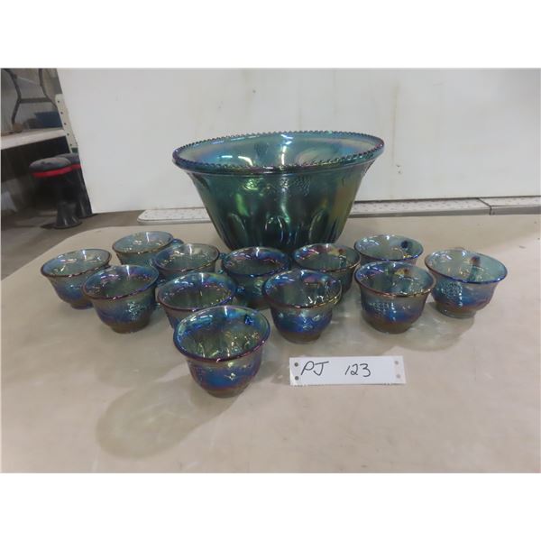 Carnival Glass Thirteen-Piece Punch Bowl Set
