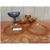 Image 1 : Carnival Glass Group Including Blue Fruit Bowl, Serving Platter, and Candy Bowl (Seven Pieces)