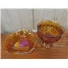 Image 7 : Carnival Glass Group Including Blue Fruit Bowl, Serving Platter, and Candy Bowl (Seven Pieces)