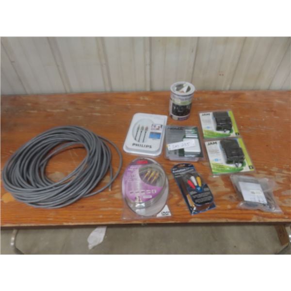 Pocket Power Charger, Laser Mouse, FM Transmitter Charger, Audio and Video Cables, and