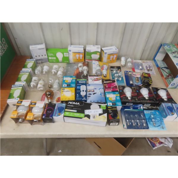 Assorted Light Bulbs: LED, Halogen, Coloured Incandescent, Outdoor, and More
