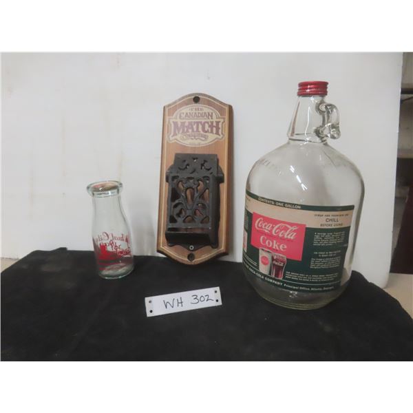One-Gallon Coca-Cola Syrup Jar and Wheat City Milk Jar Match Dispenser