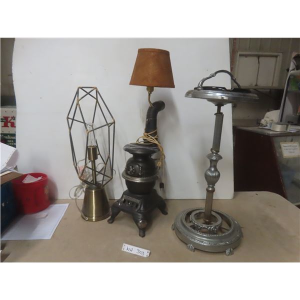 Two Unique Lamps, Tallest 30" and Vintage Stand-up Ashtray