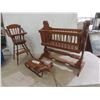Image 1 : Wooden Cradle, Sled, And High Chair for Doll