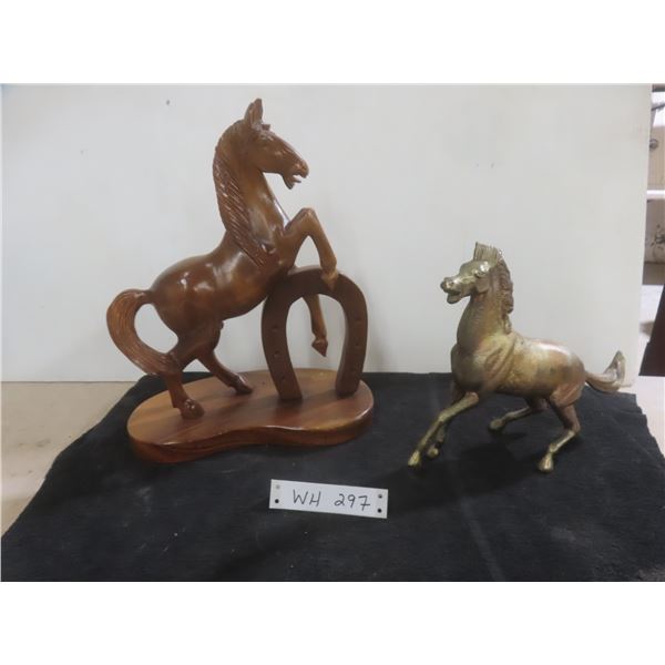Eight-Inch Bronze Horse Plus Fourteen-Inch Wooden Horse