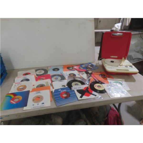 Vintage Sears Sing-A-Long Record Player Plus Fifty 45 RPM Records