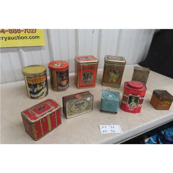 Ten Household Tins Including Tea and Tobacco Tins, Plus Confections and Mixed Vintage Bottles