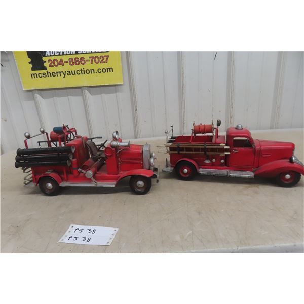 Vintage-Style Metal Fire Truck Display, Approximately 15" Long