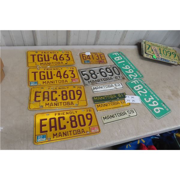 Twelve Manitoba and Saskatchewan License Plates Tags, 1947–1976