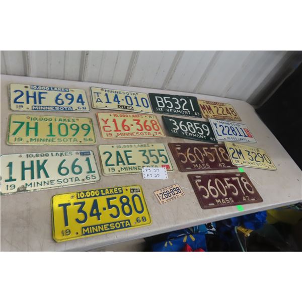 Fourteen American License Plates From Various States, Oldest Dated 1942