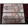 Image 3 : Lot of Six Sequential 1986 Canadian Two Dollar Bills