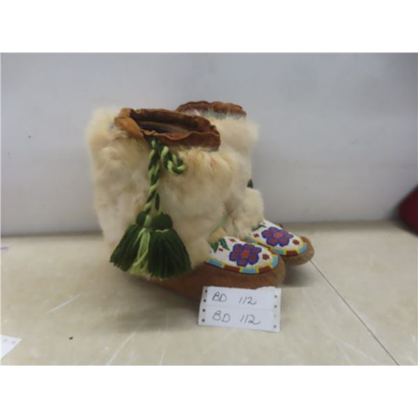 Vintage Cree / Metis Beaded Real Fur Buckskin Moccasins