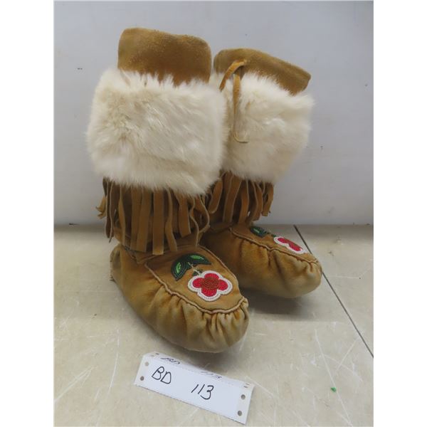 Vintage Cree / Metis Beaded Real Fur Buckskin Moccasins