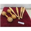 Image 1 : Set of Antique Matching Wooden Circus Juggling Pins and Indian Clubs w/Wooden Dumbbells