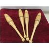 Image 2 : Set of Antique Matching Wooden Circus Juggling Pins and Indian Clubs w/Wooden Dumbbells