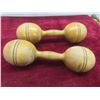 Image 4 : Set of Antique Matching Wooden Circus Juggling Pins and Indian Clubs w/Wooden Dumbbells