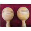 Image 5 : Set of Antique Matching Wooden Circus Juggling Pins and Indian Clubs w/Wooden Dumbbells