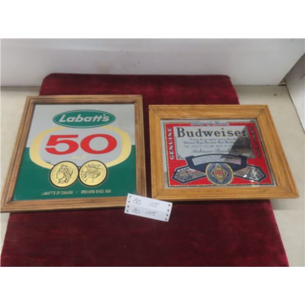 Vintage Labatt's 50 Ale Advertising Beer Mirror, 13 1/2" x 13 1/2", With Budweiser Mirror