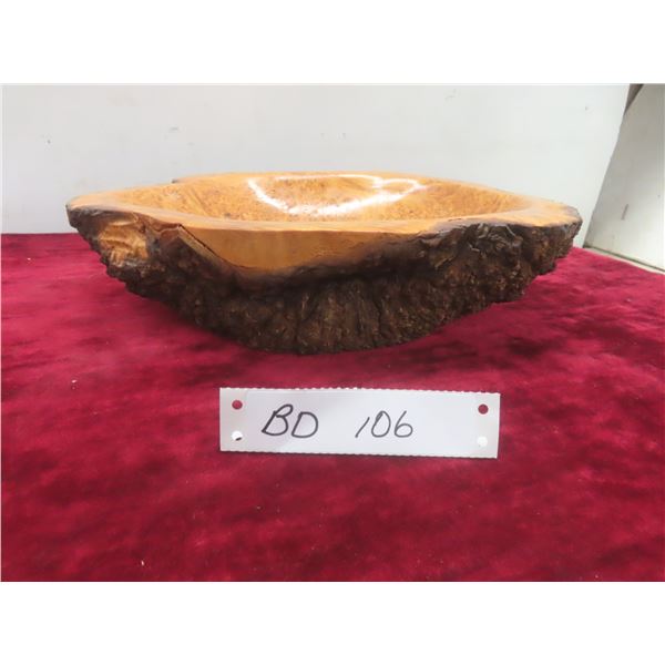 Vintage Burl Wood Bowl Sculpture With Outer Bark, 13" x 11" x 3"