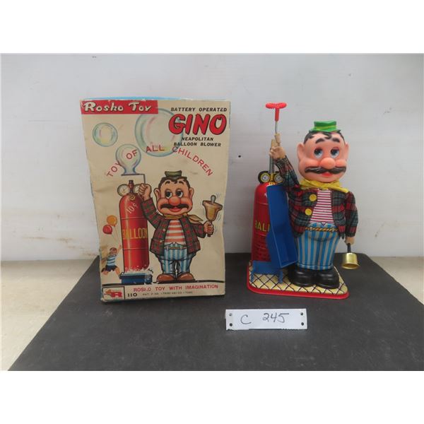 Vintage Rosko "Gino" Neapolitan Balloon Blower Toy With Box, 11" Tall. Battery Operated. Collectibl