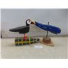 Image 1 : Hand Carved Puffin on a Painted Float and Whale Sculpture