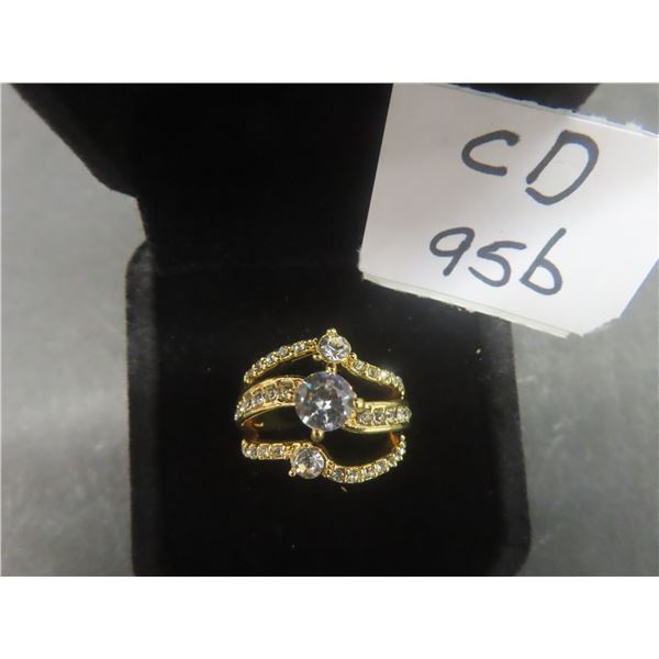 New 18K Gold Plated Simulated Diamond Ring Set, Size 7