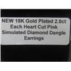 Image 9 : New 18K Gold Plated Each Heart-Cut Pink Simulated Diamond Dangle Earrings