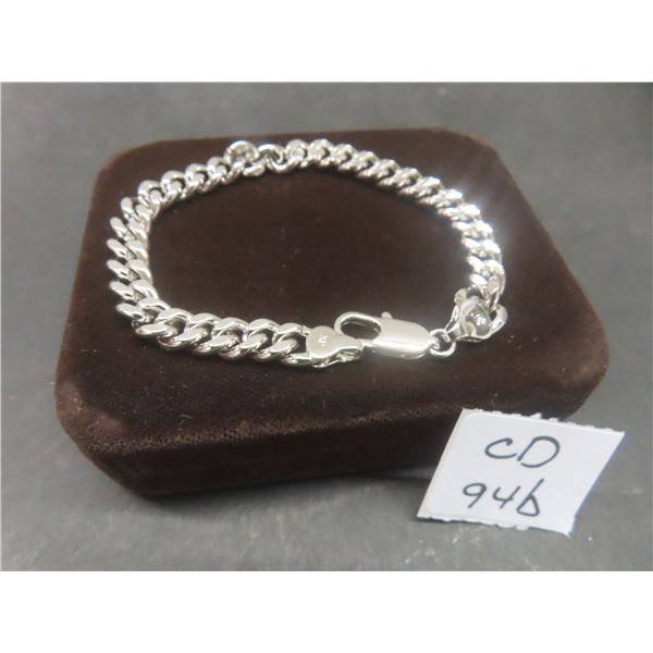 New Platinum Plated Cuban Link Bracelet, 8" Long