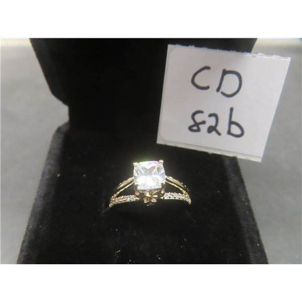 New 14K Gold Plated Cushion Cut Simulated Diamond Ring Size 6