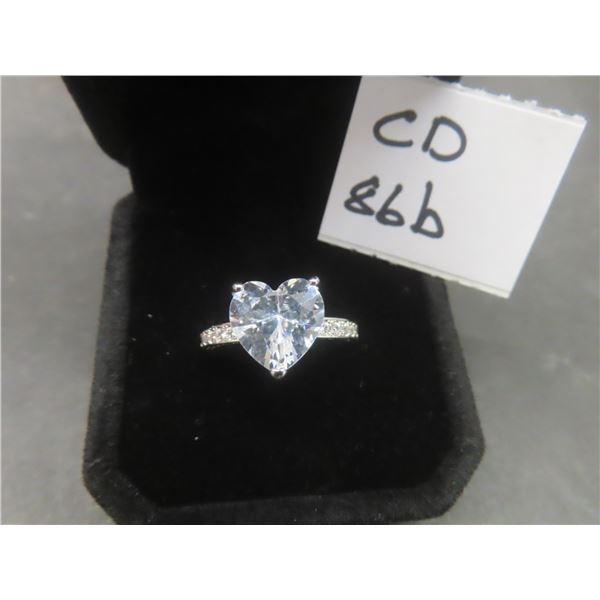 New Platinum Plated Heart Cut Simulated Diamond Chanel Ring Size 7