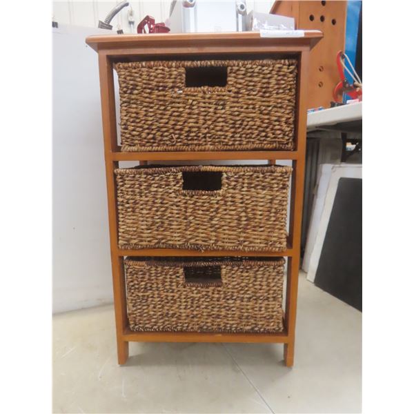 Wicker Rattan Storage Unit With Three Baskets