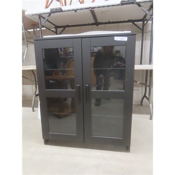 Black Finish Pantry Cabinet With Two Glass Doors