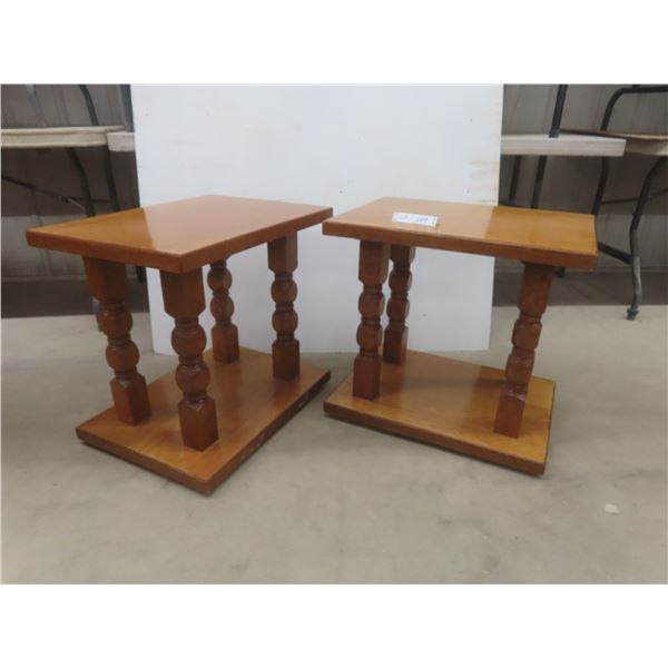 Two Side Tables With Chunky Turned Legs