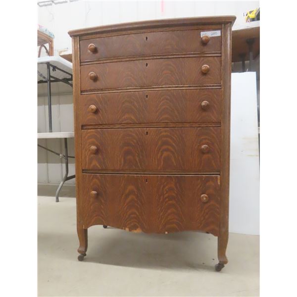 Vintage Oak Five-Drawer Chest on Casters
