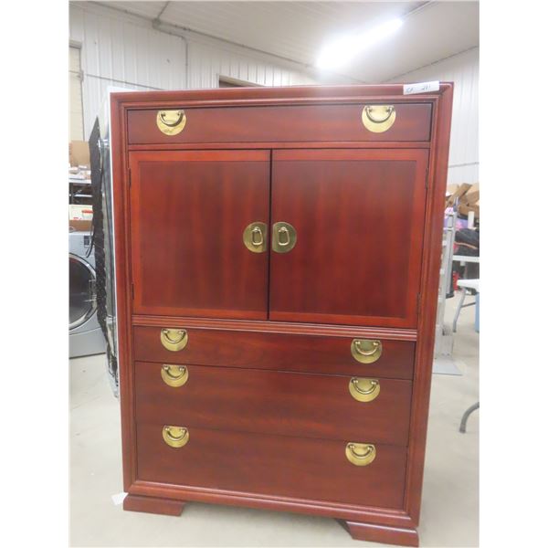 Chinoiserie-Style Mahogany Highboy With Brass Hardware