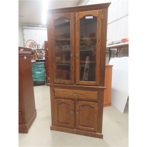 Corner Style Oak Display Cabinet With Glass Doors