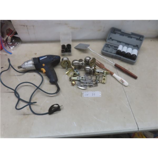 Mastercraft Power Impact Wrench, Four Deep Sockets, Impact Sockets, and Door Hardware