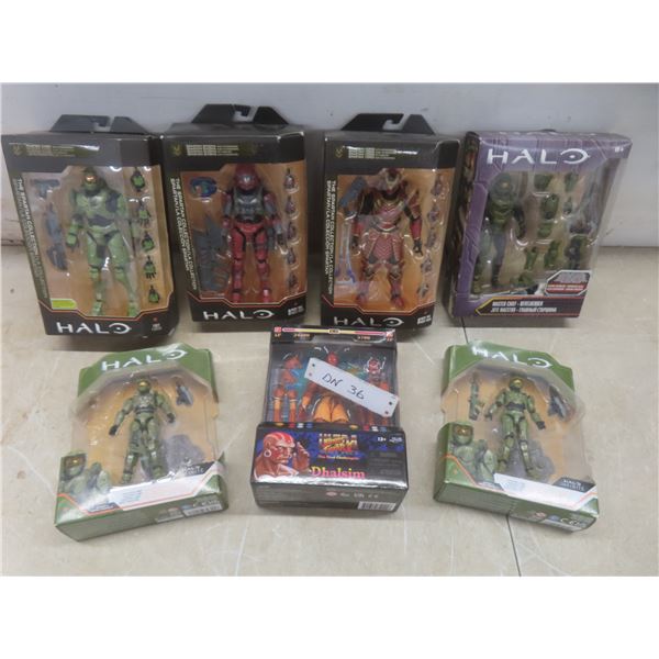Six Halo Action Figures and Street Fighter II Figures, Factory Sealed
