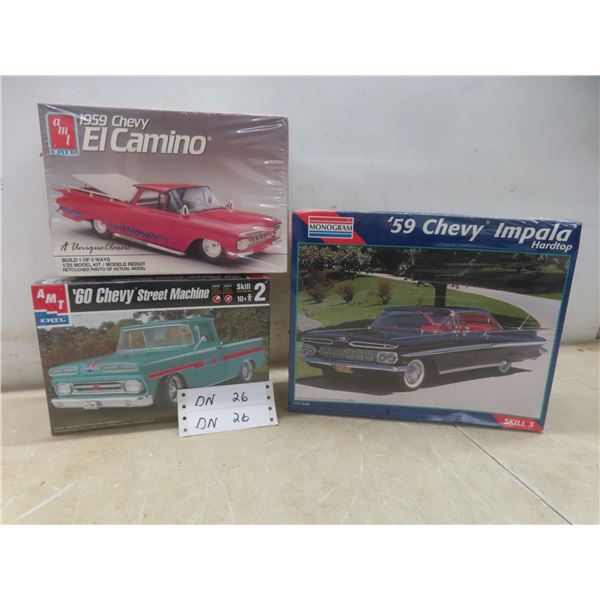 Three Car Models: 1960 Chevy, 1959 El Camino, and 1959 Impala, Factory Sealed