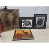 Image 1 : Three Framed Pictures,  and One Hardboard Elephant Picture, 