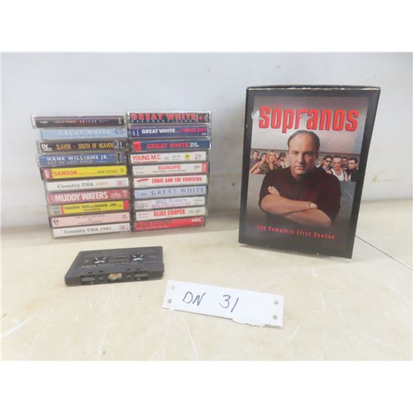 Sopranos First Season on VHS and Twenty Cassettes Including Alice Cooper and Hank Williams