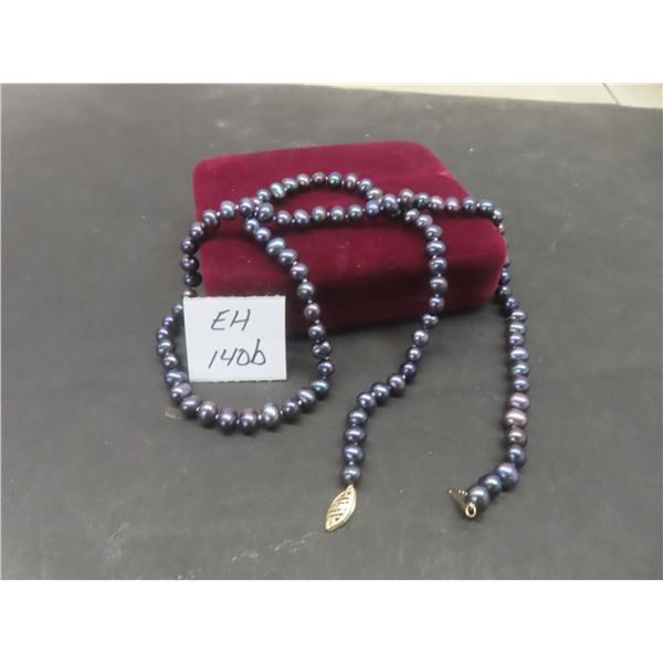 Dyed Freshwater Pearl Necklace 23" Long With Ten-Karat Gold Clasp