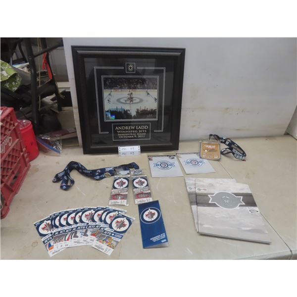 Winnipeg Jets Andrew Ladd Inaugural Game October 9, 2011 Framed Picture With COA, Tickets, and Prog