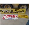 Image 1 : 3 Wood Signs - Purcell Furrier , Observation Wheels and OPEN (Damaged)