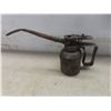 Image 9 : Vintage Lot - Lubri Gun, Thumb Press Oiling Can, 2 Oilers, Black Round Tin Spice Box w/ 7 Divider C