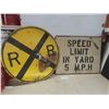 Image 1 : 2 Metal Signs - RR Crossing 30" Diameter and Speed Limit in Yard